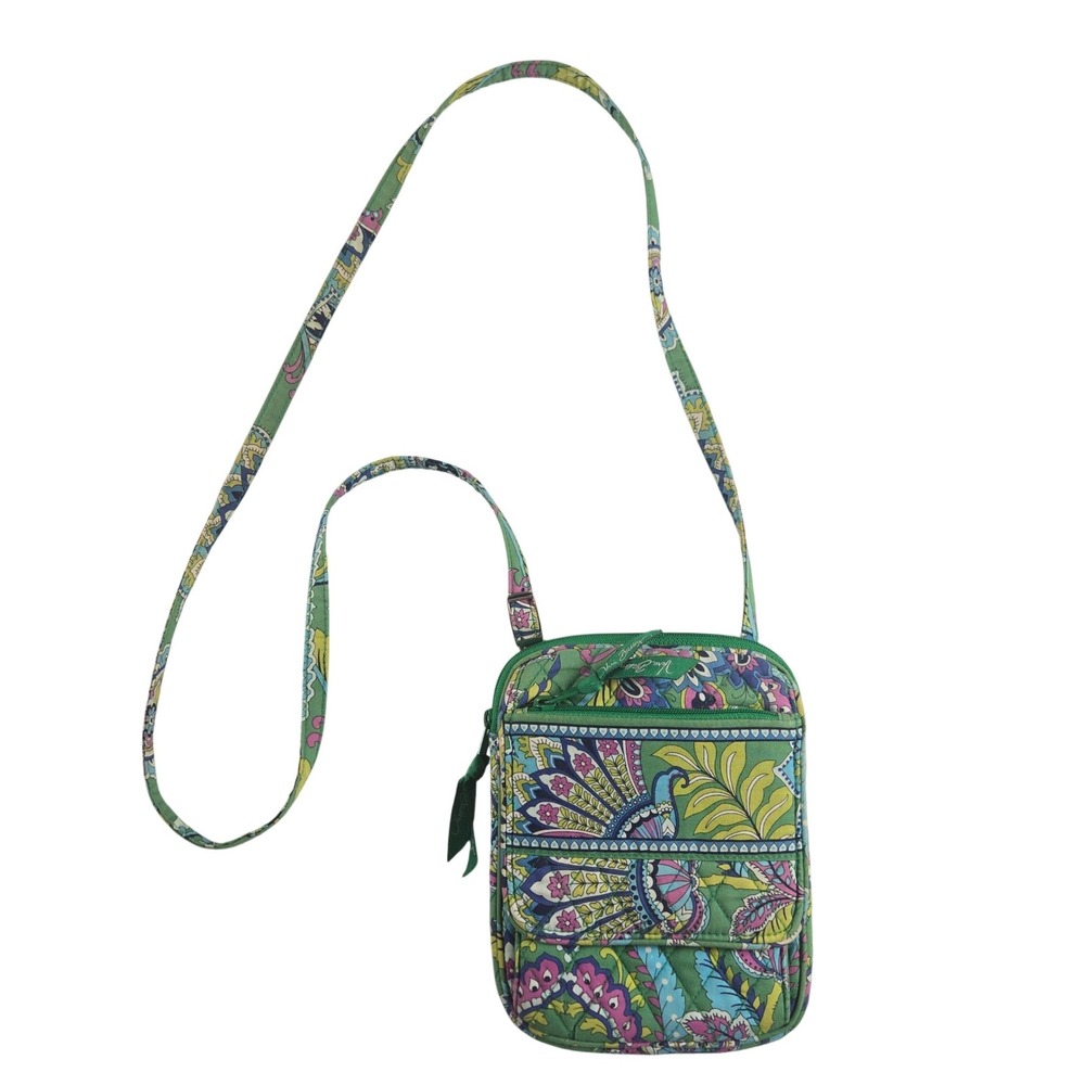 Vera Bradley Mini‎ Crossbody Hipster Emerald Paisley Green Quilted Travel Purse